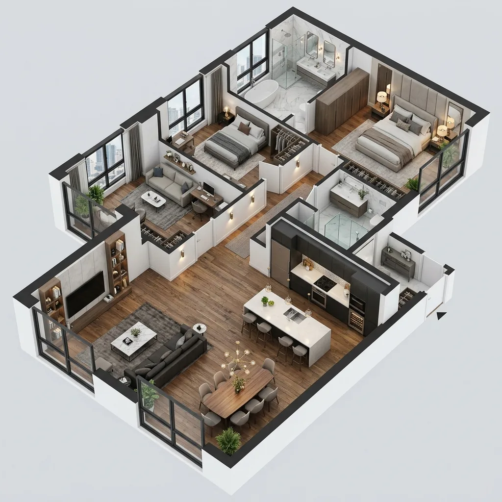 3D Isometric Luxury Apartment Plan